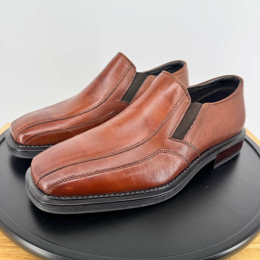 NWT Alfani Pedro Mens Brown Leather Square Toe Slip On Dress Loafers Shoes 10M